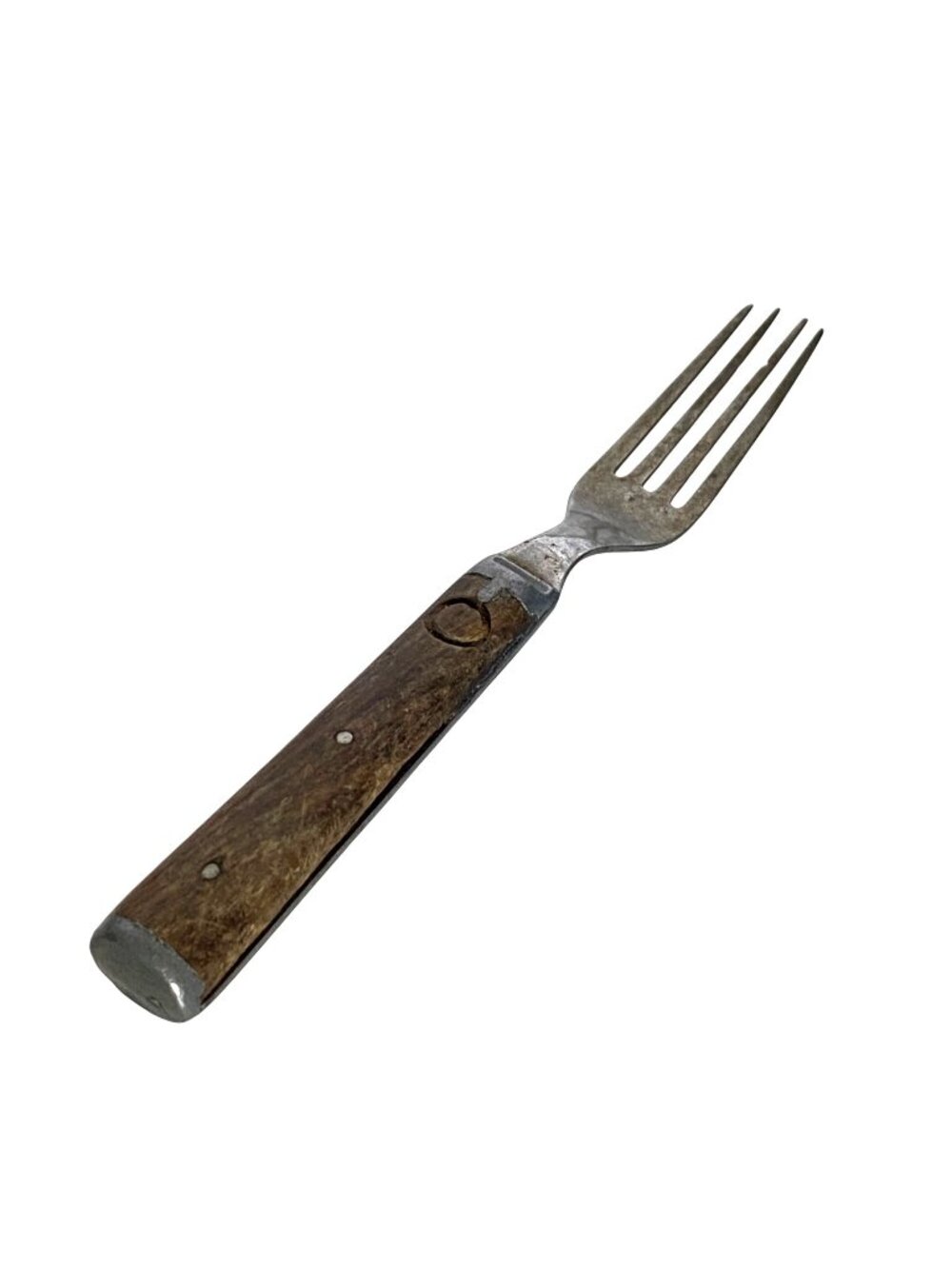Antique Civil War Era Full Tang Steel Fork With Wooden Handle Pewter Accents